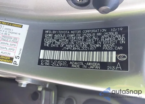 2020 Lexus Ux 250H из США, поврежденный, VIN JTHP9JBHXL2021457